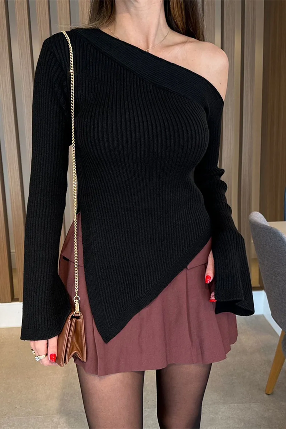 Addison Asymmetric Hem Single Shoulder Sweater