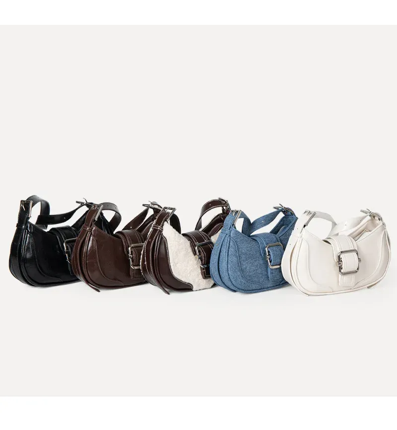 Black Buckle-Detail Shoulder Bag