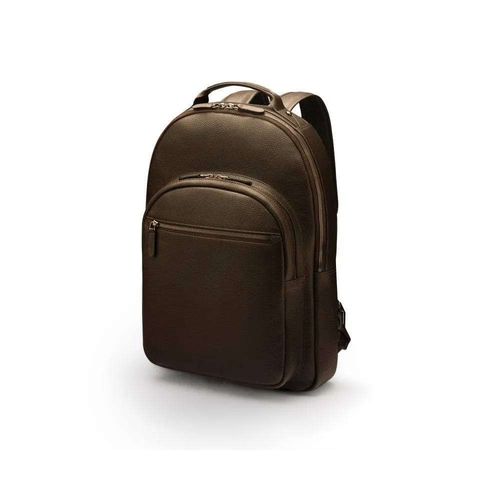 Leather 15" Laptop Backpack, Cambridge - Brown With Gunmetal