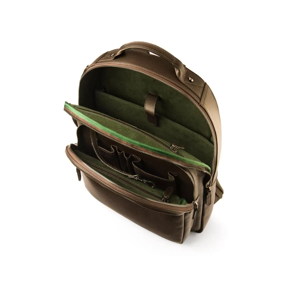Leather 15" Laptop Backpack, Cambridge - Brown With Gunmetal