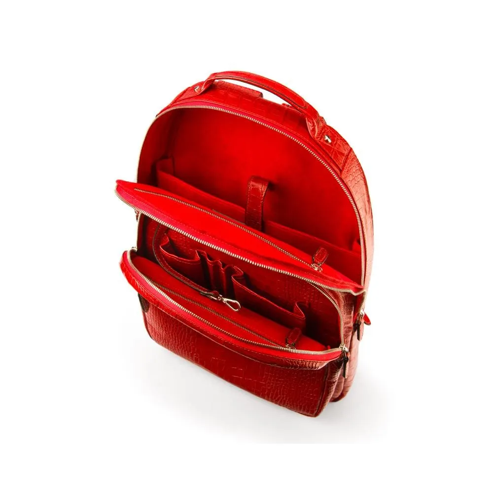 Leather 15" Laptop Backpack, Cambridge - Red Croc-Effect