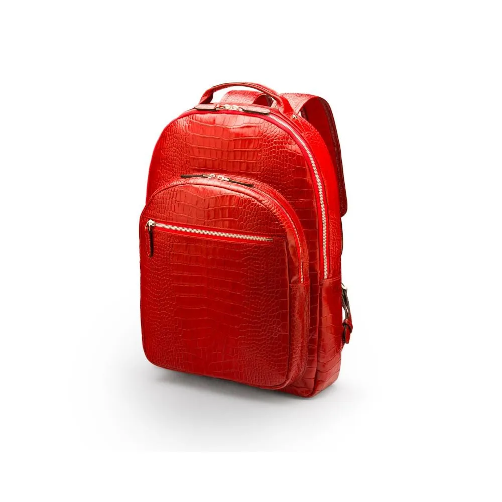 Leather 15" Laptop Backpack, Cambridge - Red Croc-Effect