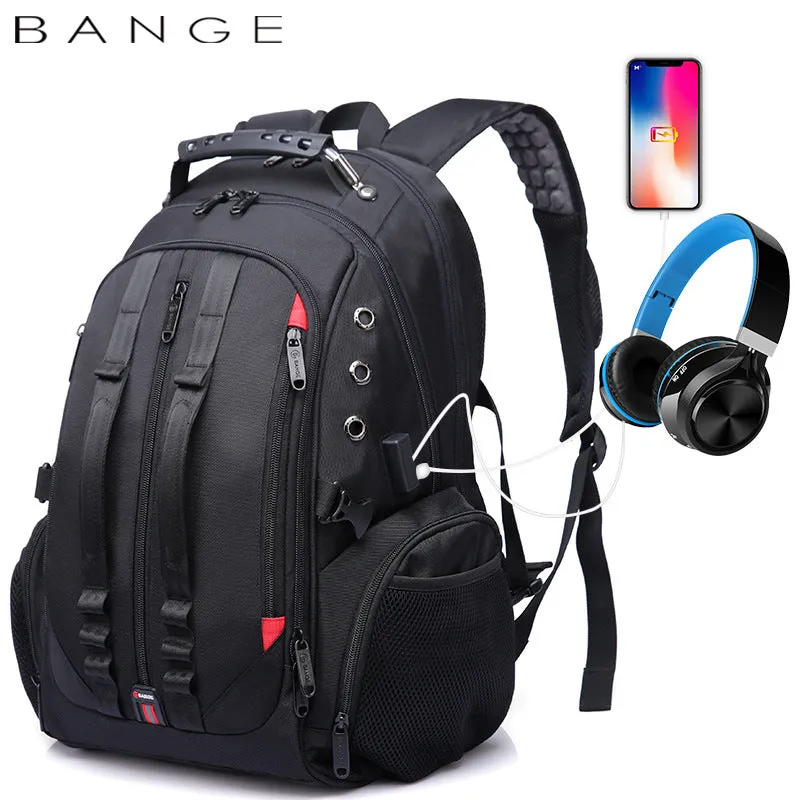 Men's Bange Waterproof Earplug Hole Charging Large Backpacks