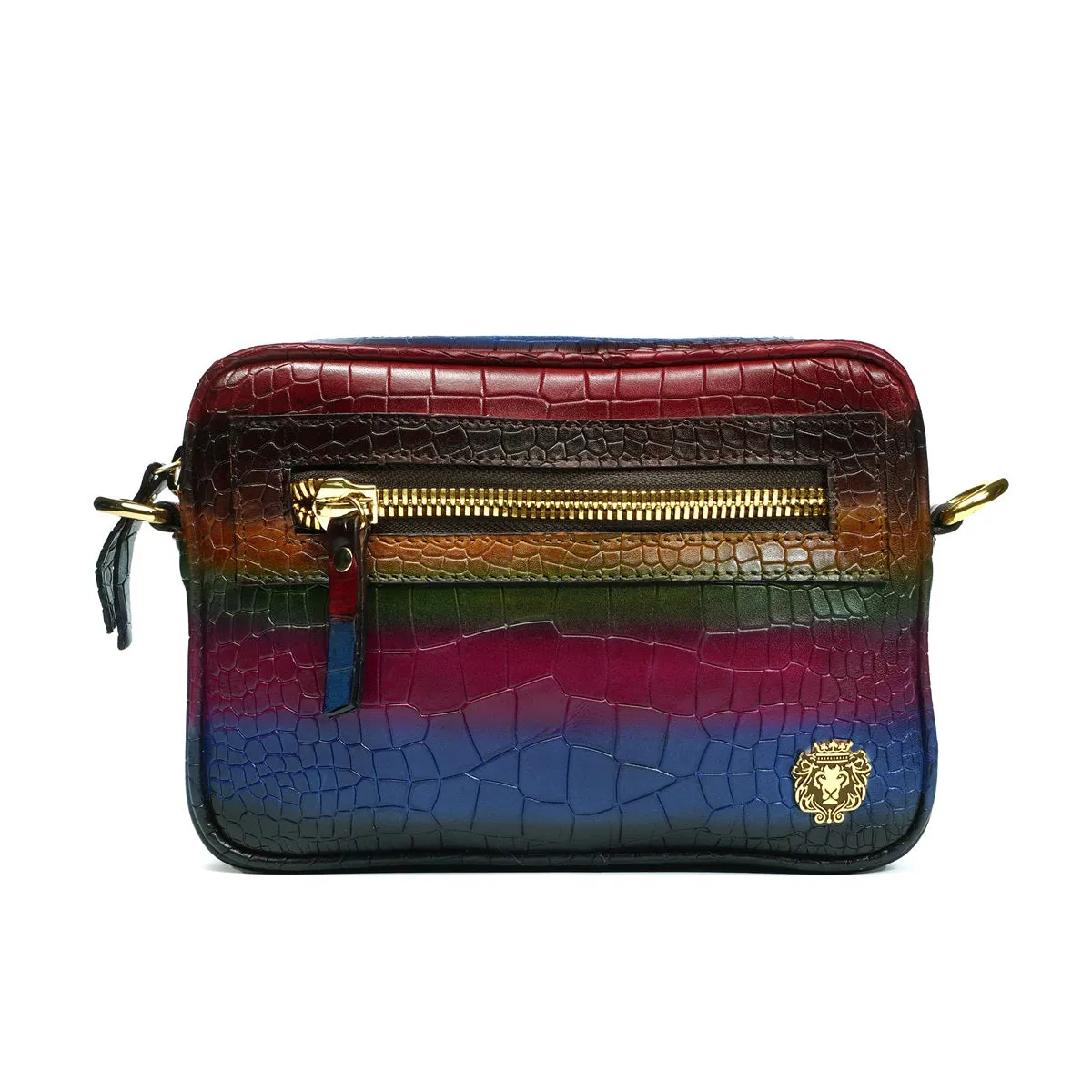 Men's Mini Handbag in Multi-Colored Croco Textured Leather