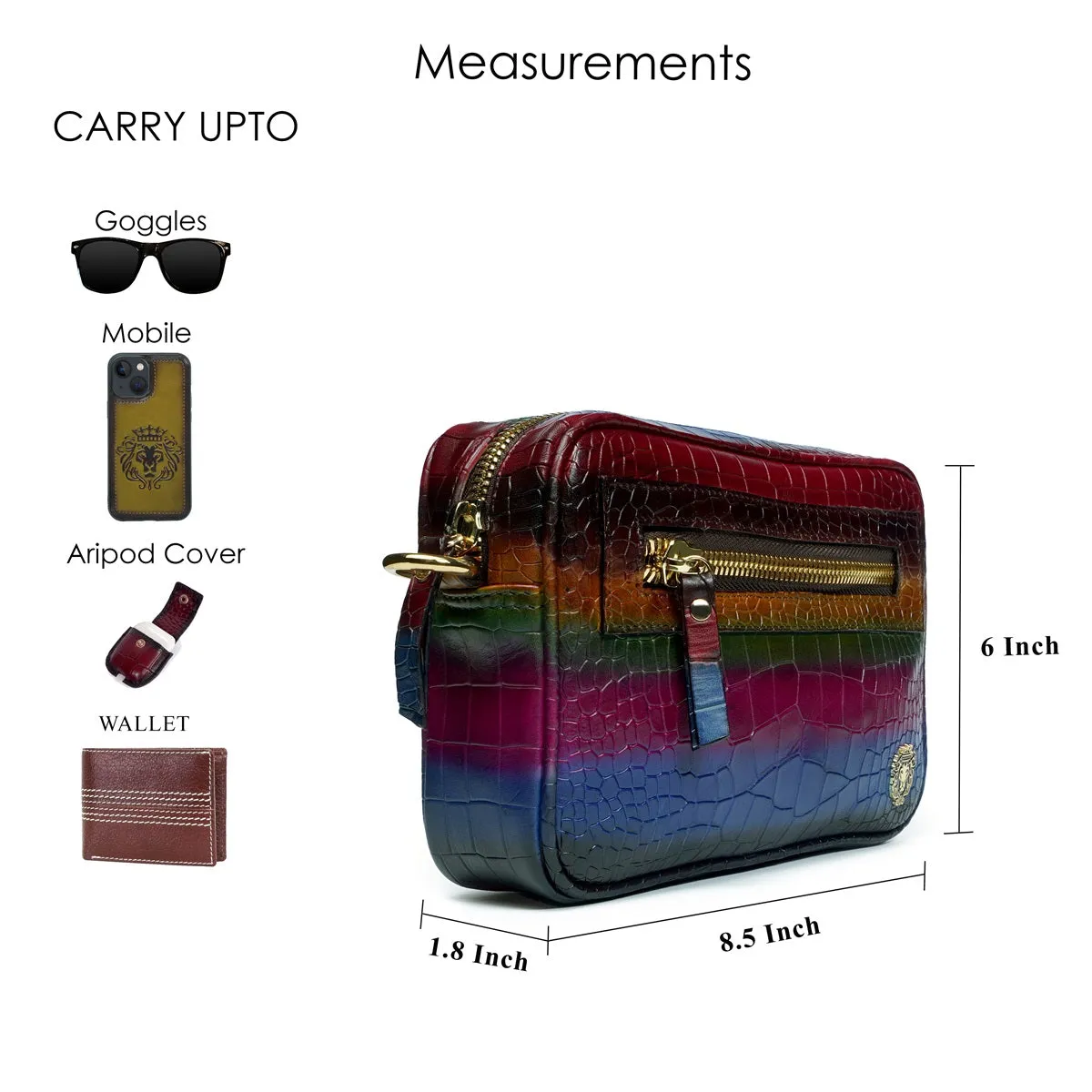 Men's Mini Handbag in Multi-Colored Croco Textured Leather