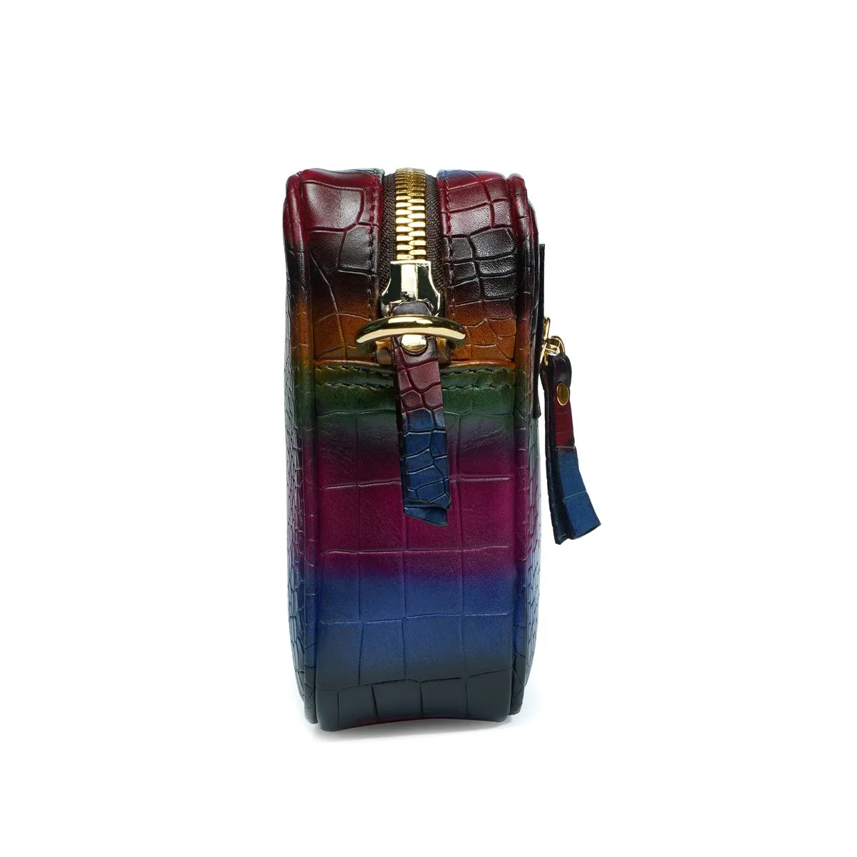 Men's Mini Handbag in Multi-Colored Croco Textured Leather