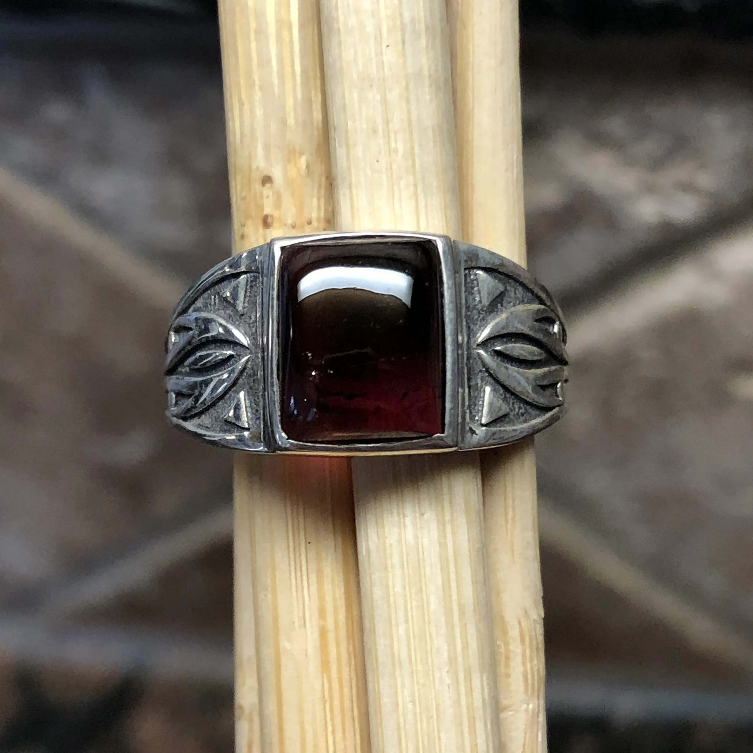Natural 2ct Pyrope Garnet 925 Sterling Silver Men's Ring Size 7, 8, 9, 10, 1, 12, 13
