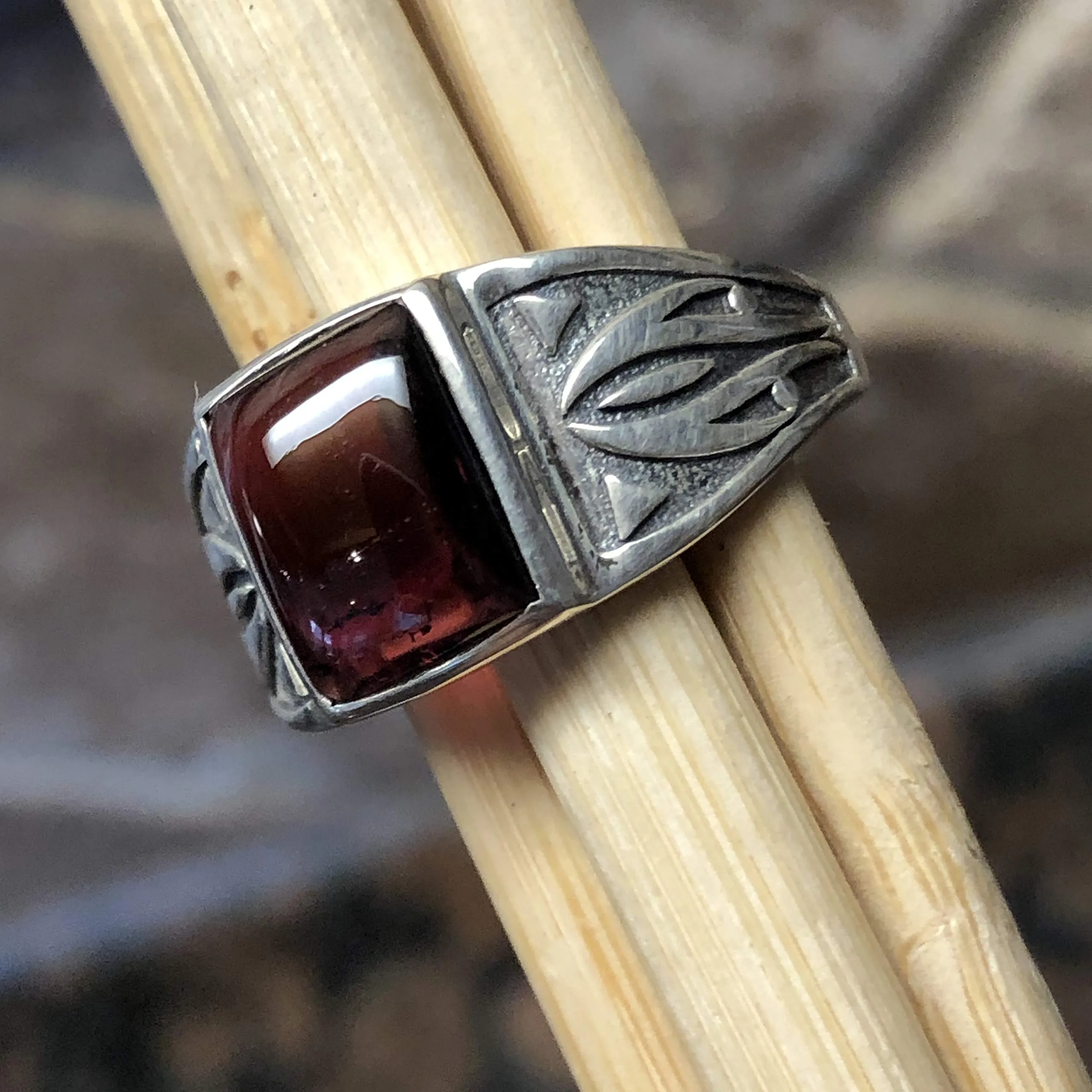 Natural 2ct Pyrope Garnet 925 Sterling Silver Men's Ring Size 7, 8, 9, 10, 1, 12, 13