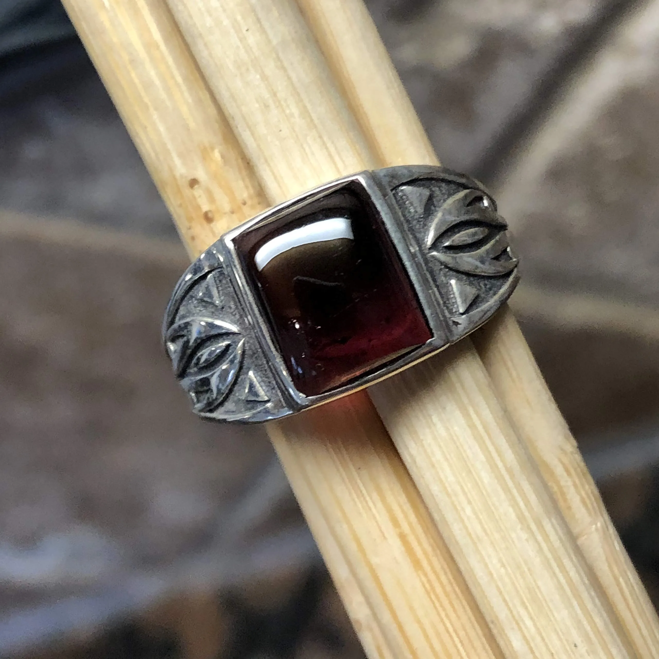 Natural 2ct Pyrope Garnet 925 Sterling Silver Men's Ring Size 7, 8, 9, 10, 1, 12, 13