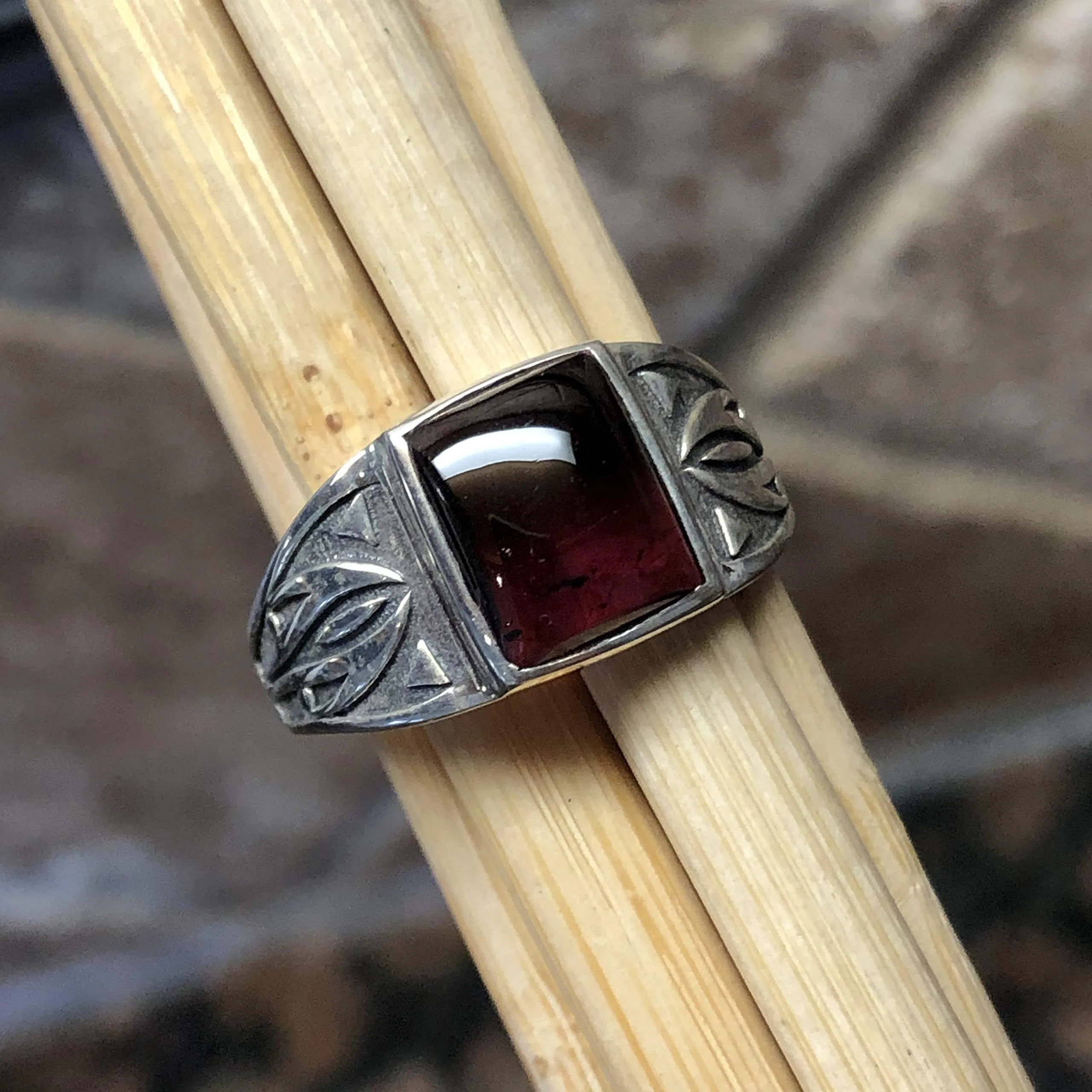 Natural 2ct Pyrope Garnet 925 Sterling Silver Men's Ring Size 7, 8, 9, 10, 1, 12, 13