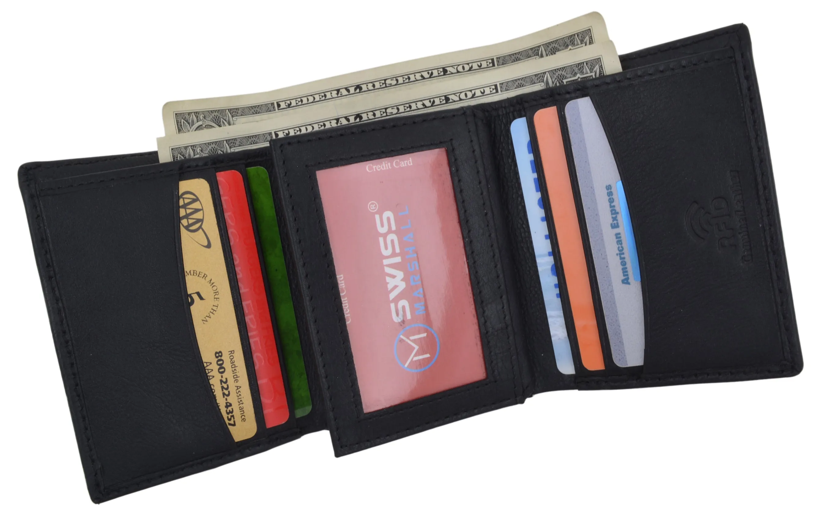RFID Blocking Trifold Wallets for Men Genuine Leather Extra Capacity Middle Flap ID Tri-Fold Men'S Wallet