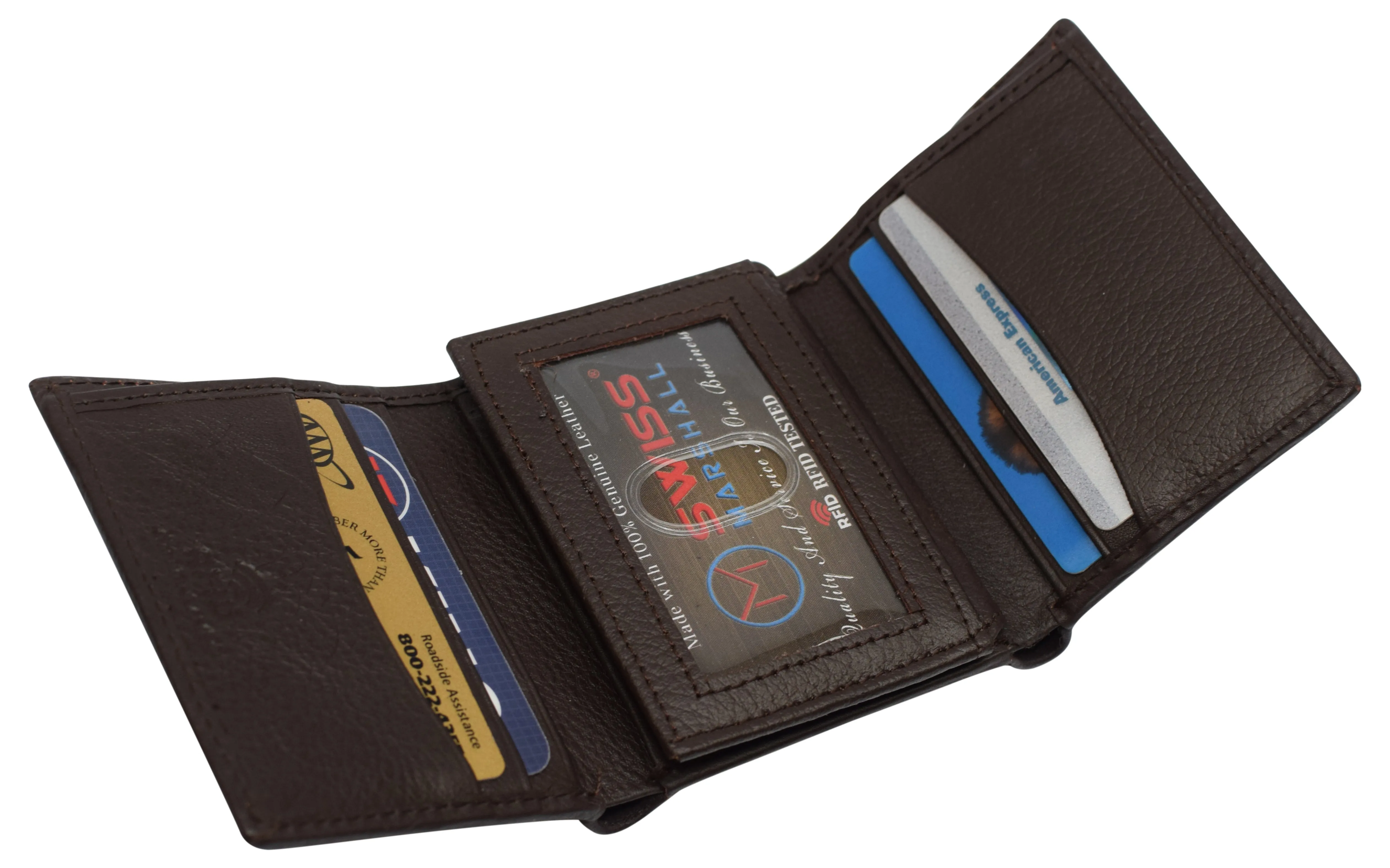 RFID Blocking Trifold Wallets for Men Genuine Leather Extra Capacity Middle Flap ID Tri-Fold Men'S Wallet