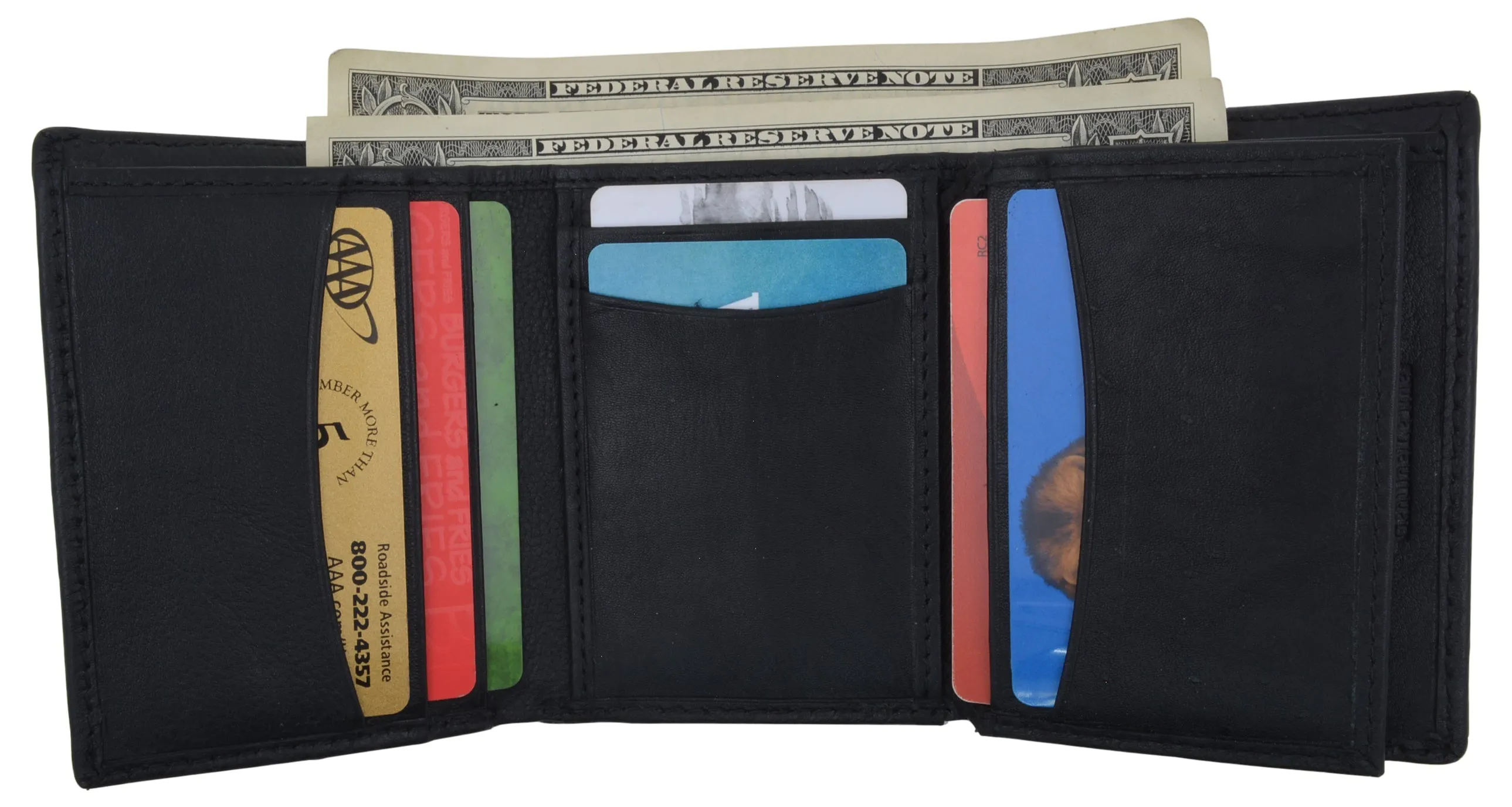 RFID Blocking Trifold Wallets for Men Genuine Leather Extra Capacity Middle Flap ID Tri-Fold Men'S Wallet