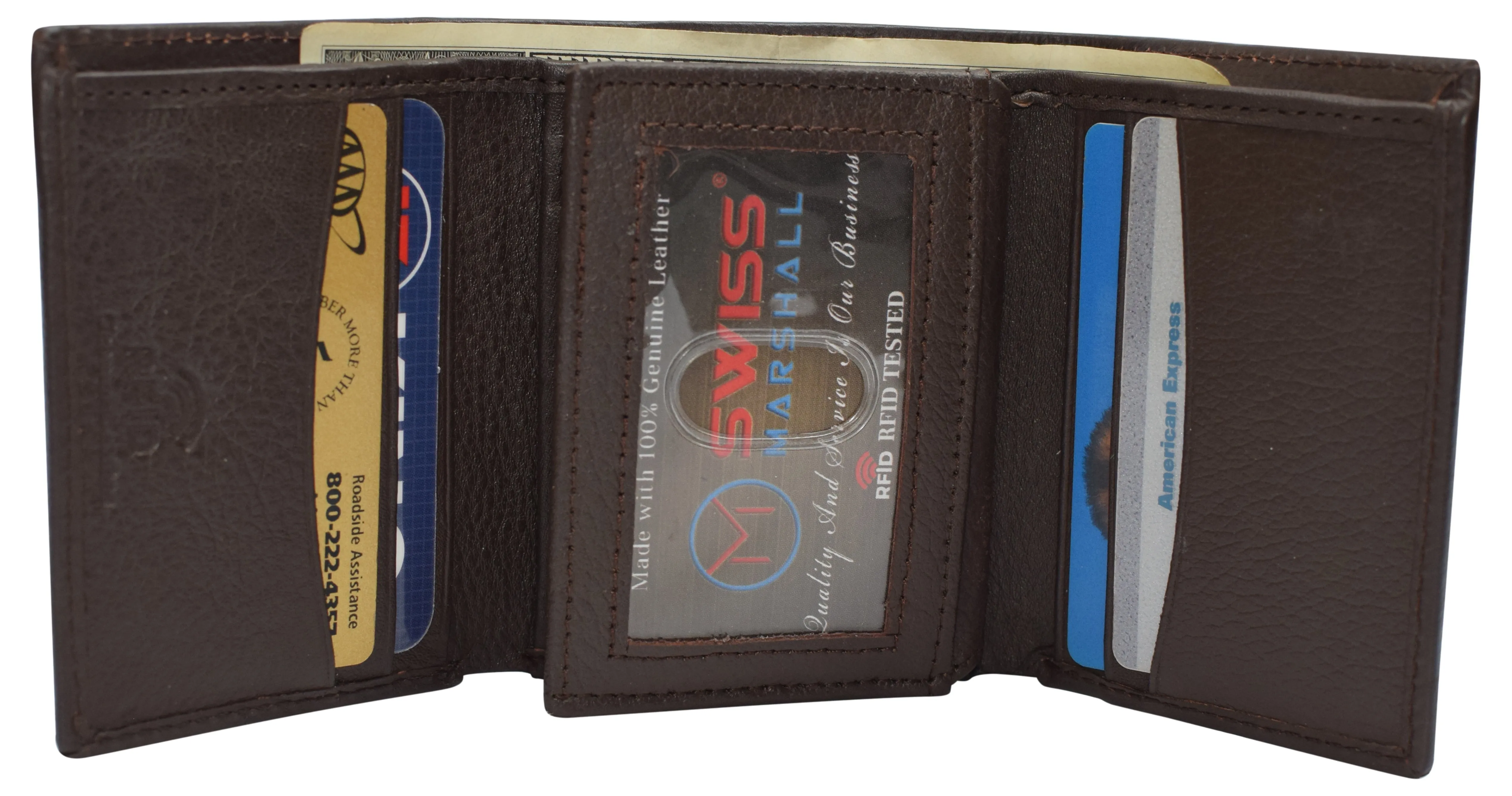 RFID Blocking Trifold Wallets for Men Genuine Leather Extra Capacity Middle Flap ID Tri-Fold Men'S Wallet