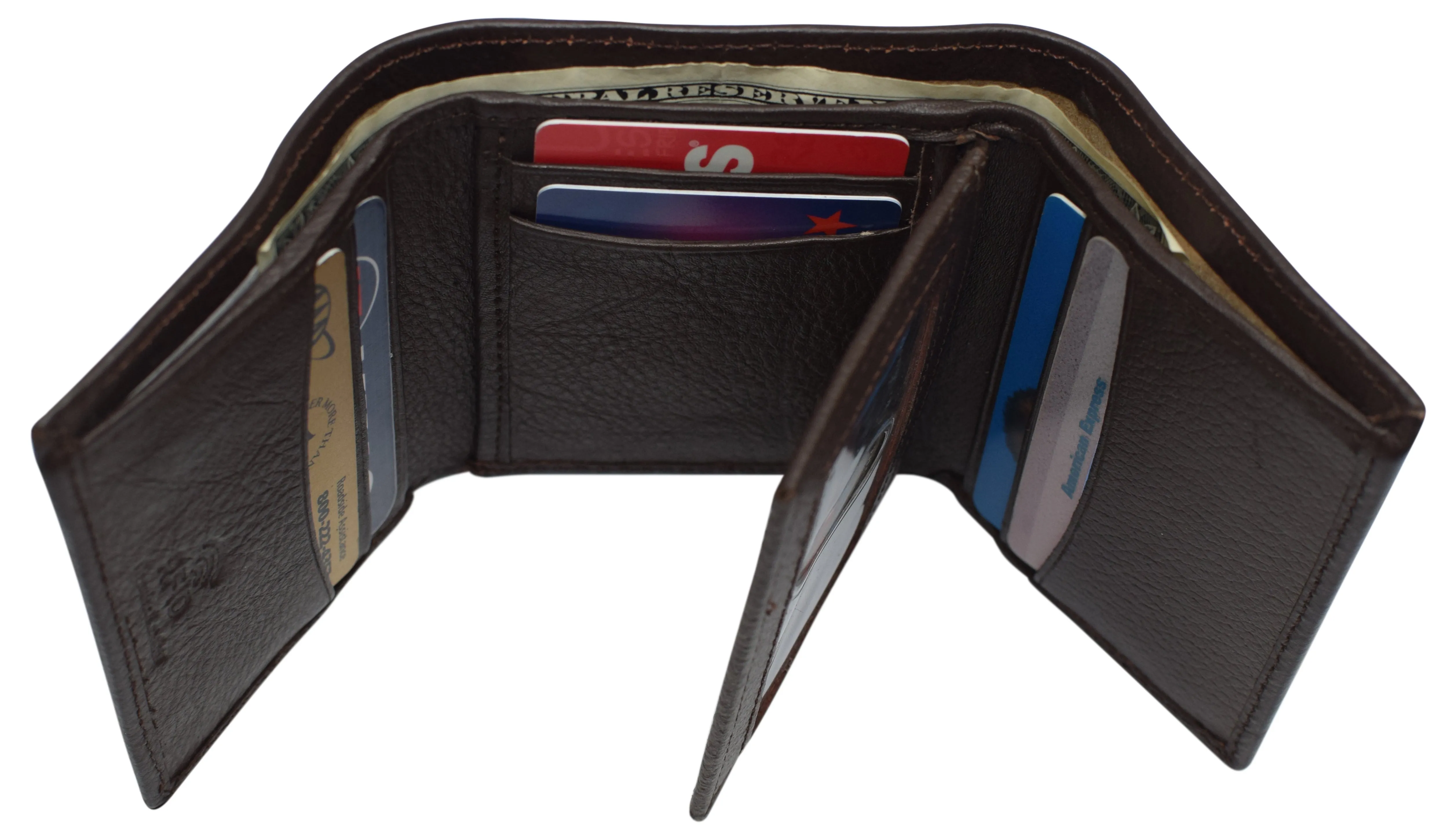 RFID Blocking Trifold Wallets for Men Genuine Leather Extra Capacity Middle Flap ID Tri-Fold Men'S Wallet