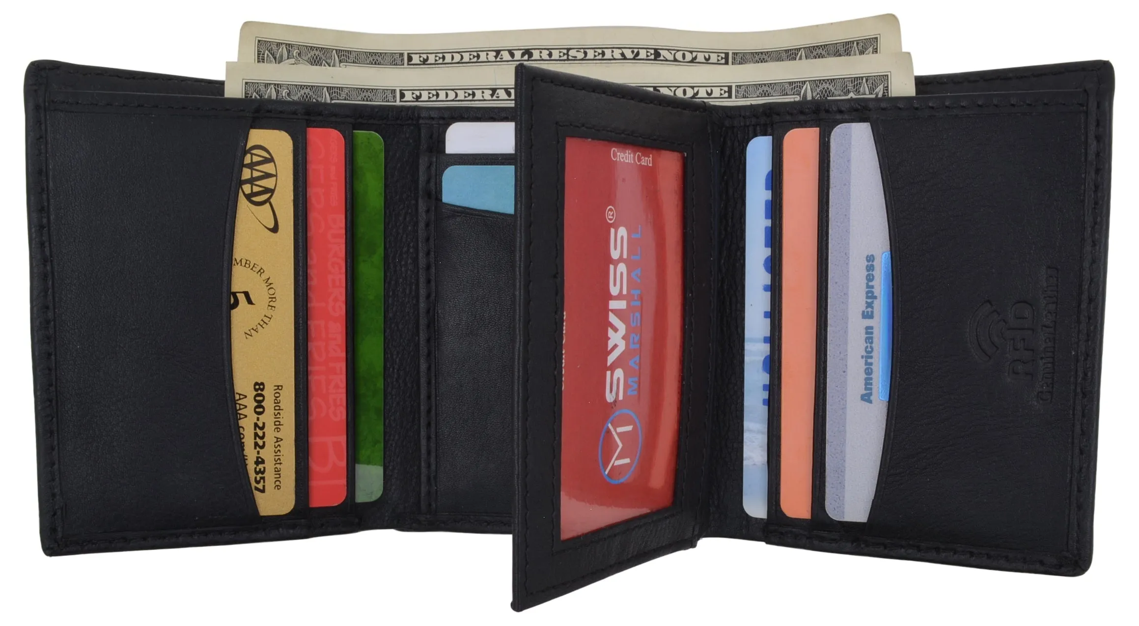 RFID Blocking Trifold Wallets for Men Genuine Leather Extra Capacity Middle Flap ID Tri-Fold Men'S Wallet
