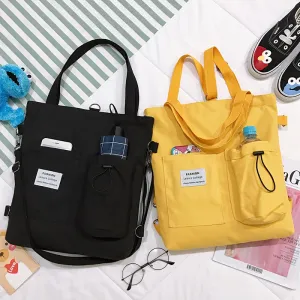 Stylish Womens Canvas Tote Bags - Square Shape with Convertible Straps & External Pockets - Trendy Casual Handbags for Everyday Chic