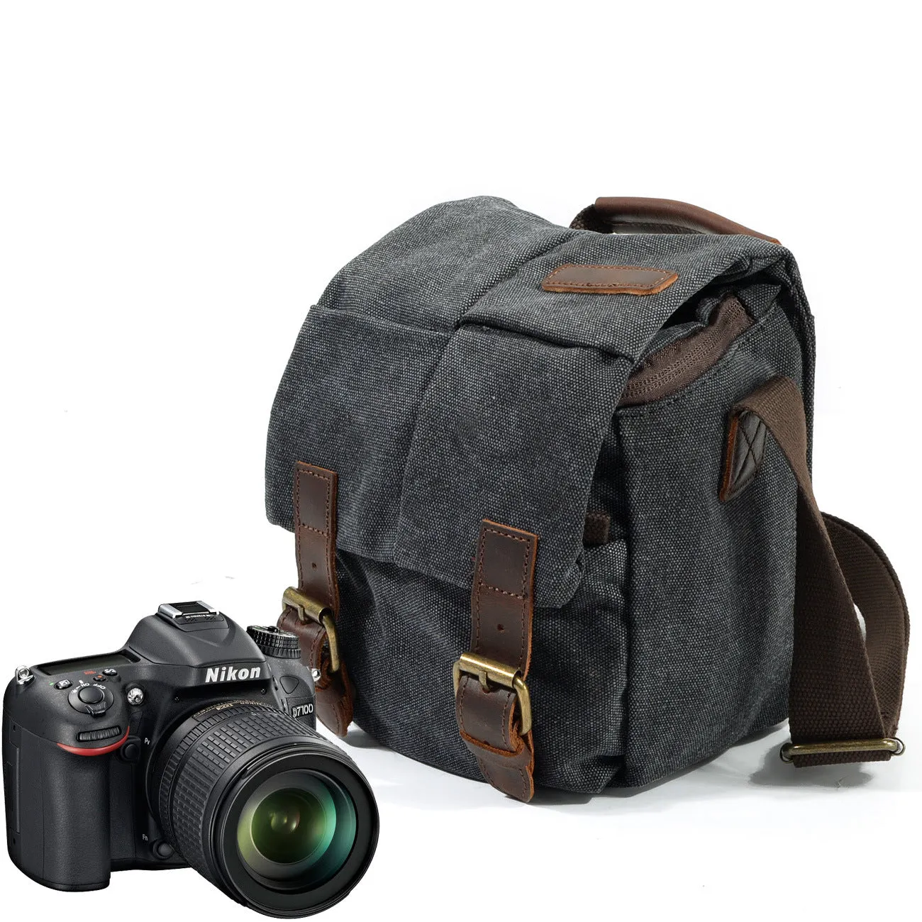 VLOVELAW 2025 Cross-border canvas bags, men's and women's messenger bags, shoulder retro camera bags, waterproof micro-single anti-moisture-proof camera bags, small bags.