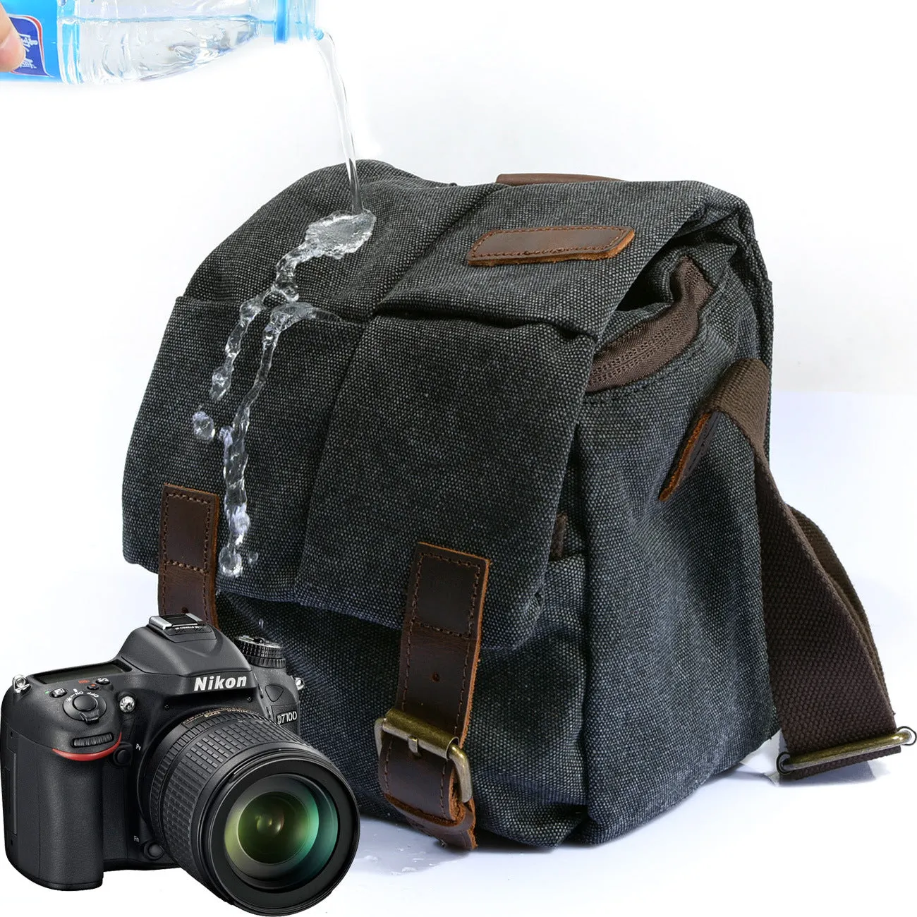 VLOVELAW 2025 Cross-border canvas bags, men's and women's messenger bags, shoulder retro camera bags, waterproof micro-single anti-moisture-proof camera bags, small bags.